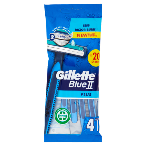 Gillette Blue II Plus Rasoio da Uomo Usa e Getta a 2 Lame, 4 Rasoi
