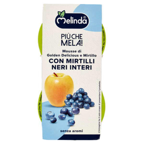 Melinda Più che Mela! Mousse di Golden Delicious e Mirtillo con Mirtilli Neri Interi 2 x 100 g