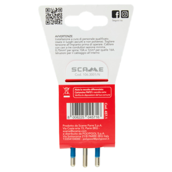 Scame Spina 10A 2P+T 250V