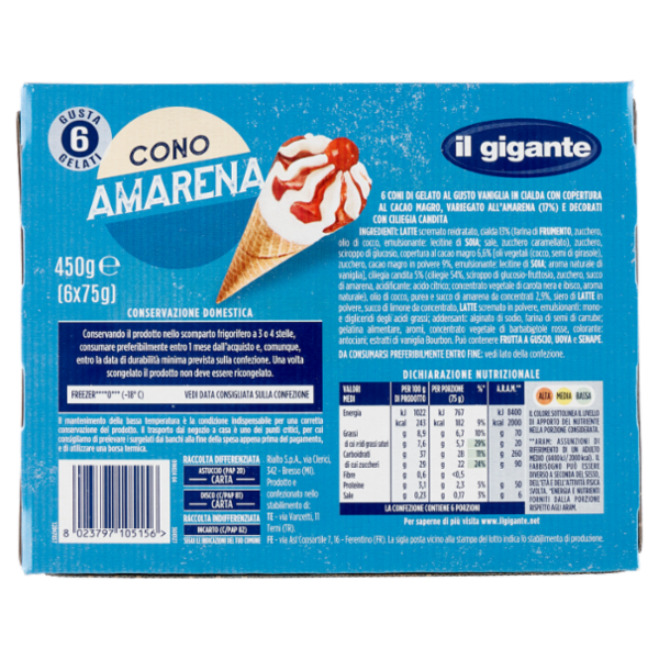 IL GIGANTE Cono Amarena 6 x 75 g