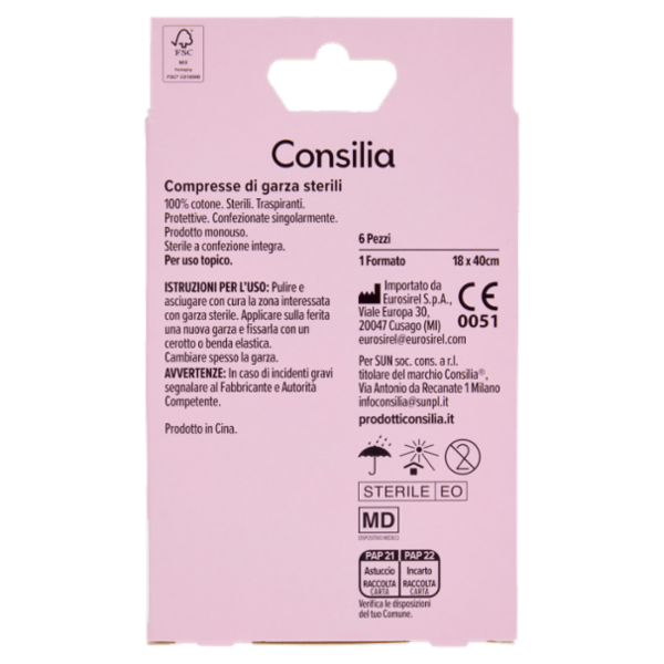 Consilia Compresse di Garza Sterili 18x40 cm 6 pezzi