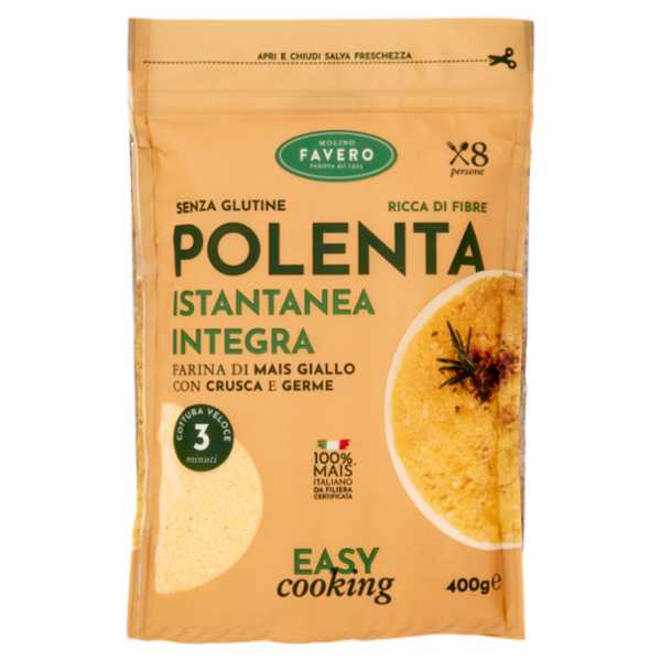 Molino Favero Polenta Istantanea Integra Farina di Mais Giallo con Crusca e Germe 400 g