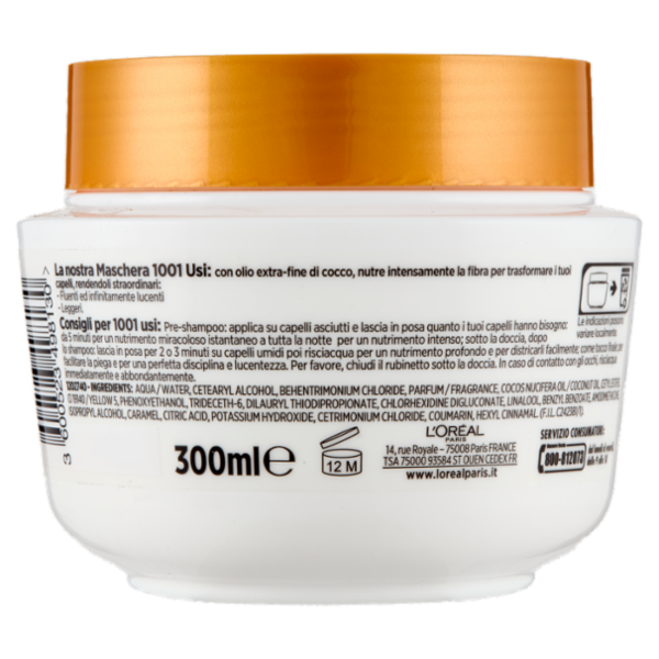 Elvive Olio Straordinario di Cocco Maschera 1001 Usi, per Capelli da Normali a Secchi, 300 ml