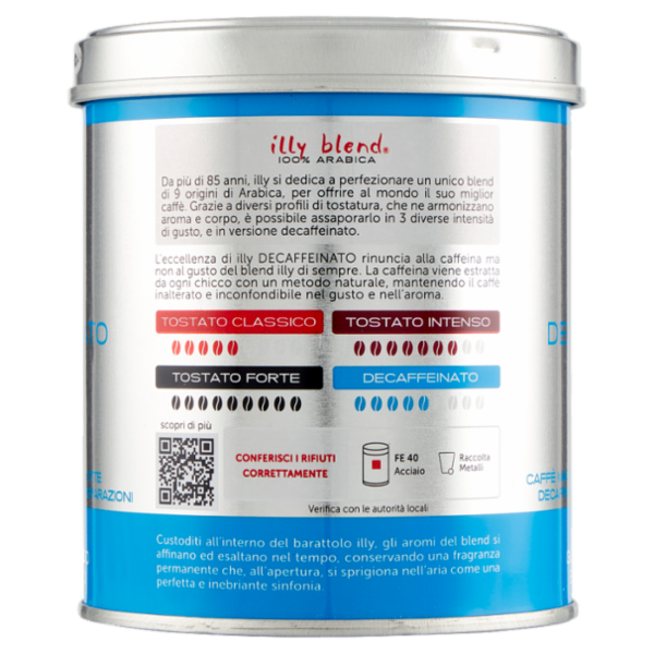 illy Decaffeinato Caffè Macinato Decaffeinato per Tutte le Preparazioni 125 g