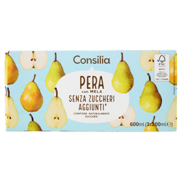 Consilia Succo e Polpa di Pera con Mela senza Zuccheri Aggiunti 3x200 ml