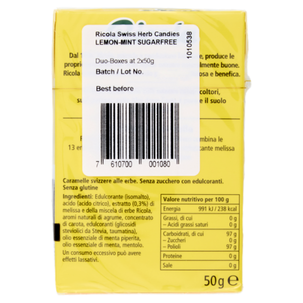 Ricola Melissa Limoncella Senza Zucchero 2 x 50 g