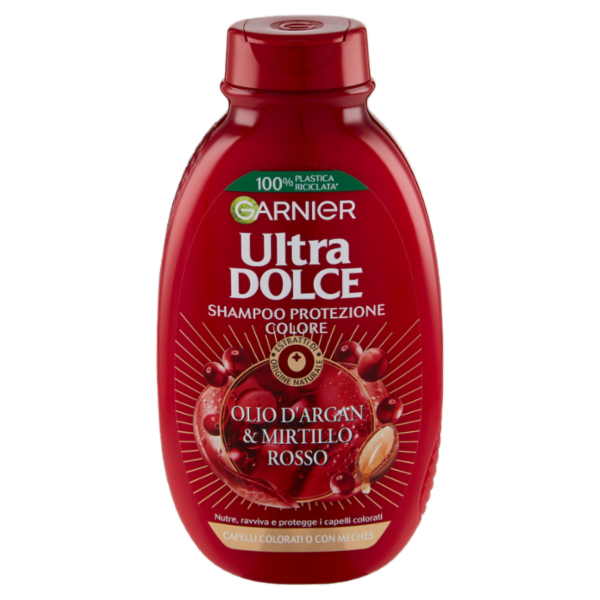 Garnier Ultra Dolce Shampoo all'Olio di Argan e Mirtillo Rosso per capelli colorati, 250 ml