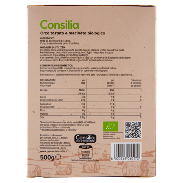 Consilia Scelte dalla Natura Orzo Macinato Bio 500 g