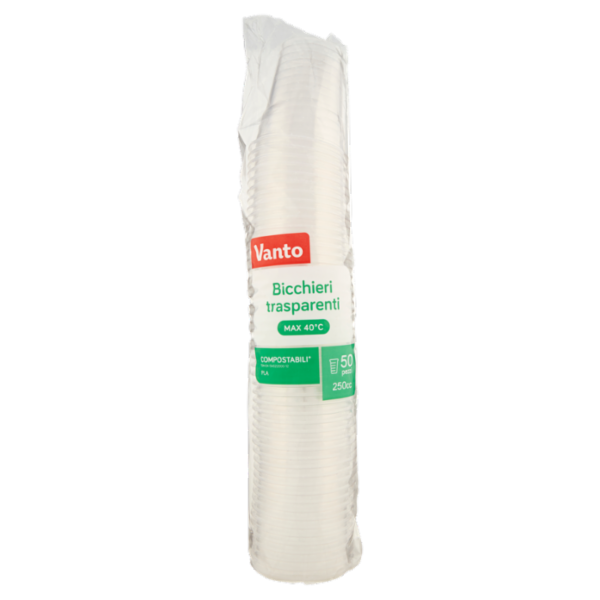 Vanto Bicchieri in PLA Trasparenti e Compostabili 250 cc 50 pezzi