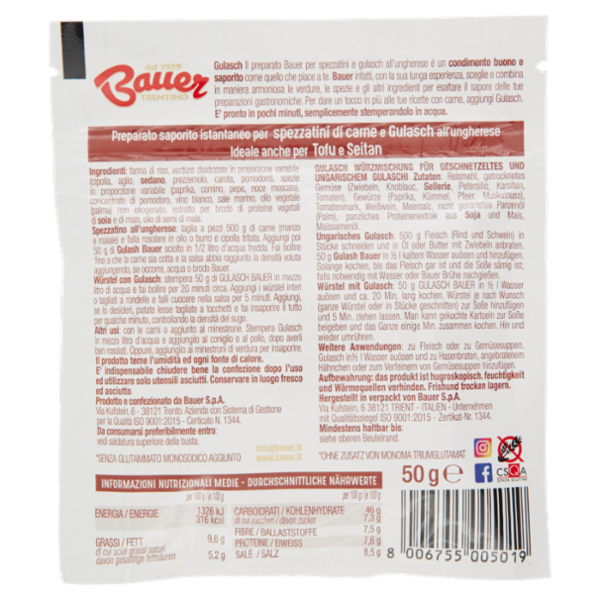 Bauer Gulash Preparato per spezzatini e Gulasch all'ungherese 50 g