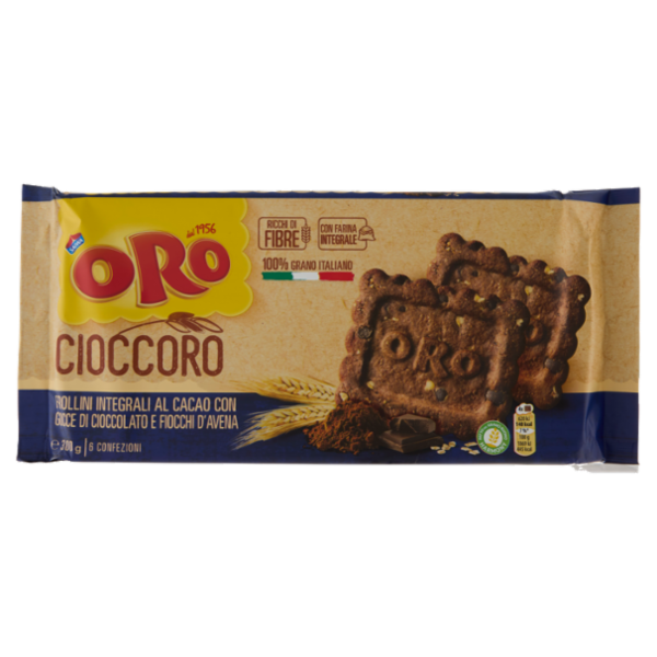 Oro Saiwa Cioccoro - frollini integrali al caca con gocce di cioccolato e fiocchi d'avena - 300g