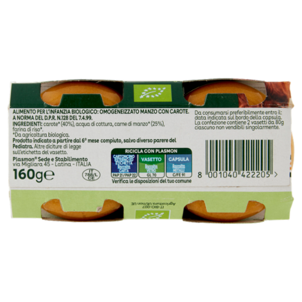 Plasmon semplicemente bio manzo con carote 2 x 80 g