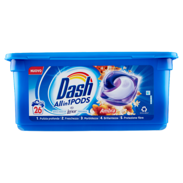 Dash PODS Allin1 Detersivo Lavatrice Capsule Bucato Touch of Lenor Profumo Ambra 26 Lavaggi 618,8 g