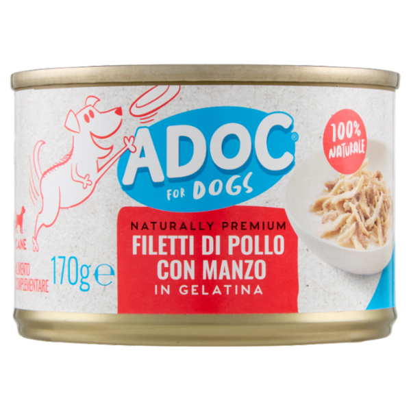 ADoC For Dogs Naturally Premium Filetti di Pollo con Manzo in Gelatina 170 g