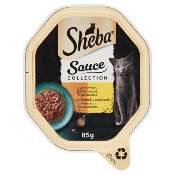 Sheba Sauce Collection in salsa cibo umido gatto con Tacchino Pollo e Verdure 85g