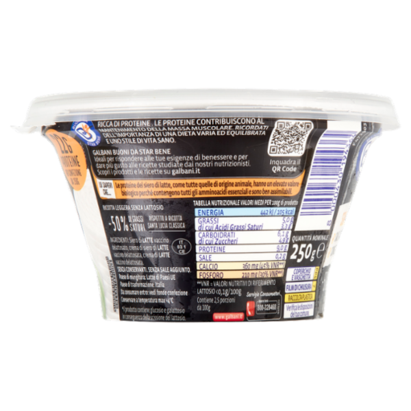 Galbani Santa Lucia Ricotta Ricca di Proteine Senza Lattosio 250 g