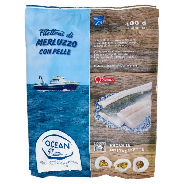 Ocean 47 Filettoni di Merluzzo con Pelle Surgelati 400 g