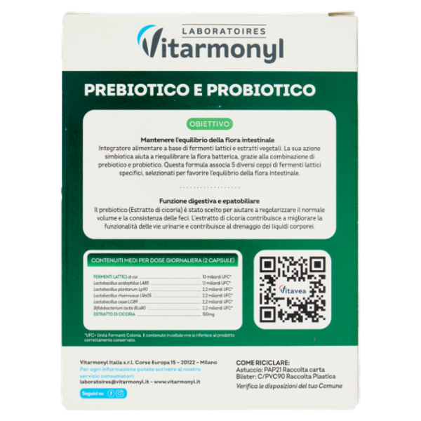 Laboratoires Vitarmonyl Prebiotico e Probiotico 20 Capsule 7,90 g