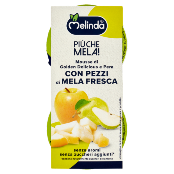 Melinda Più che Mela! Mousse di Golden Delicious e Pera con Pezzi di Mela Fresca 2 x 100 g