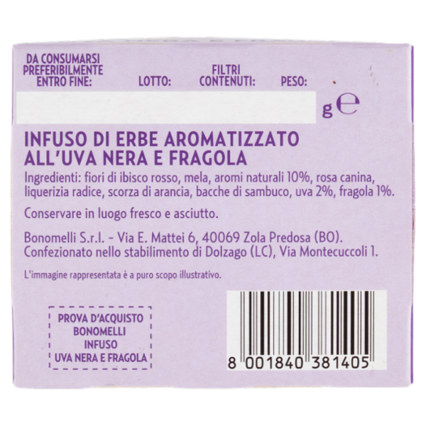 Bonomelli Infusi Fruttosi 100% Naturali Uva Nera e Fragola 12 Filtri 24 g
