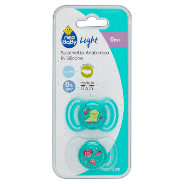 neo Baby Light Succhietto Anatomico in Silicone 0m+ Dino Verde 2 pz