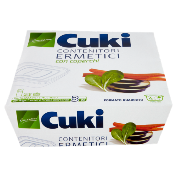 Cuki Conserva Contenitori Ermetici con coperchi Formato Quadrato 4 Porzioni 3 pz