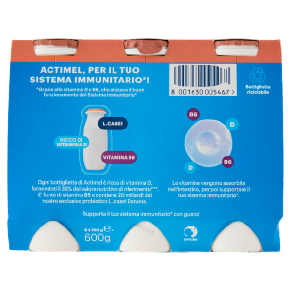 ACTIMEL, Yogurt da Bere con Vit B6 e D per il Sistema Immunitario, gusto Pesca e Pappa reale, 6X100G