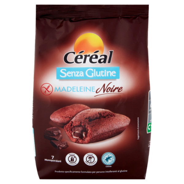 Céréal Senza Glutine Madeleine Noire, Merendine Senza lattosio, Senza olio di Palma, monodose - 200g