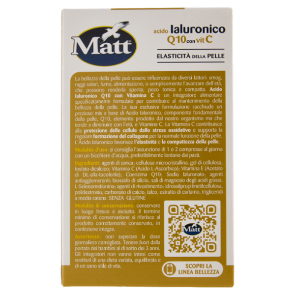 Matt Bellezza acido Ialuronico Q10 con Vit C 30 compresse 12 g