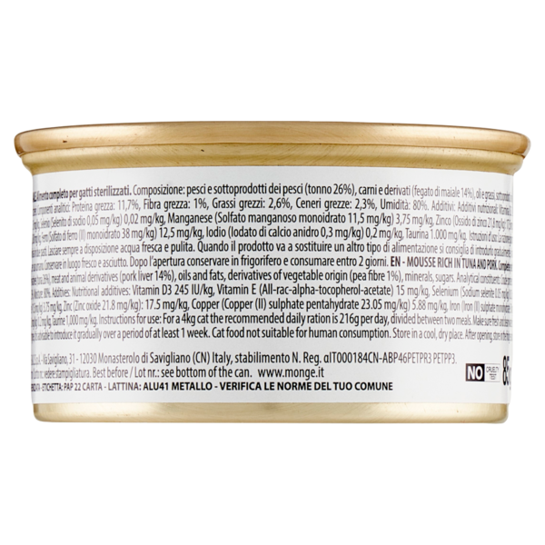LeChat Excellence Sterilised Mousse Ricca in Tonno e Maiale 85 g