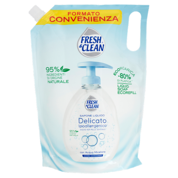 Fresh & Clean Sapone Liquido Delicato Ipoallergenico* con Acqua Micellare Ecoricarica 1000 ml