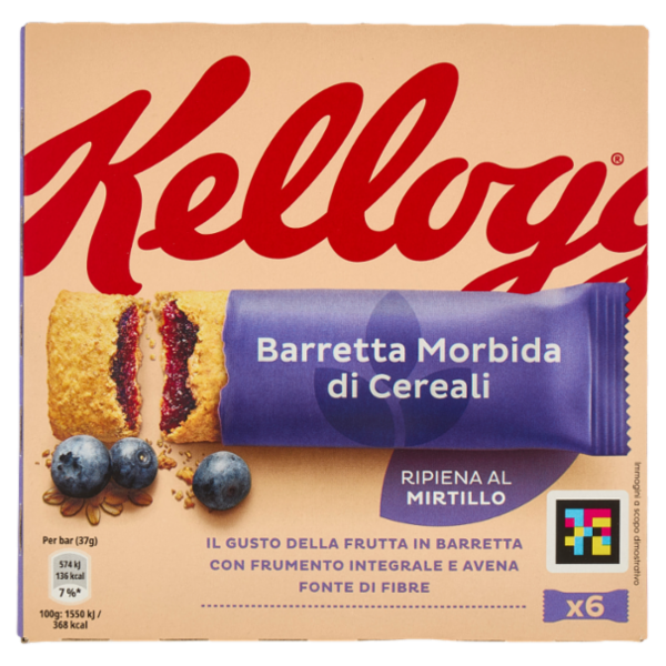 Kellogg's Barretta Morbida di Cereali Ripiena al Mirtillo 6 x 37 g