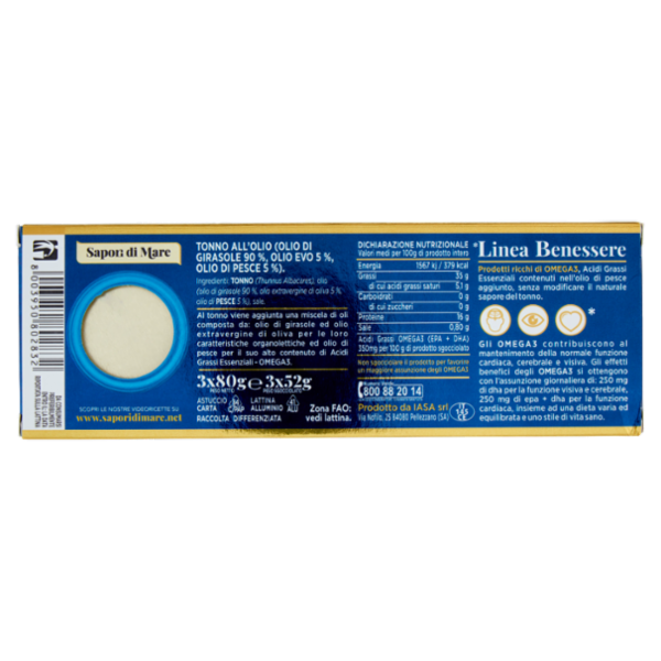 Sapori di Mare Linea Benessere Tonno Ricco di Omega3 3 x 80 g