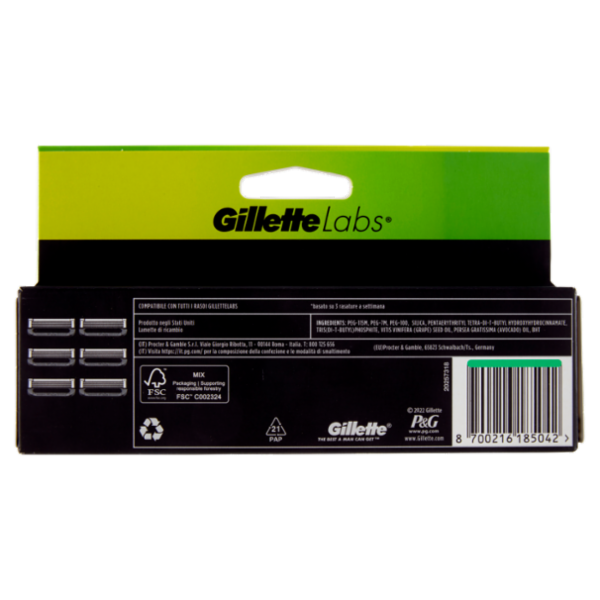 Gillette Lamette di Ricambio per Rasoio da Uomo Labs, 6 Ricariche
