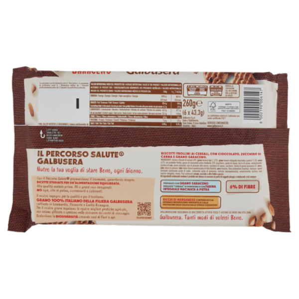 Galbusera Gran Saraceno con Golose Gocce di Cioccolato e Farina Integrale Macinata a Pietra 6x43,3 g