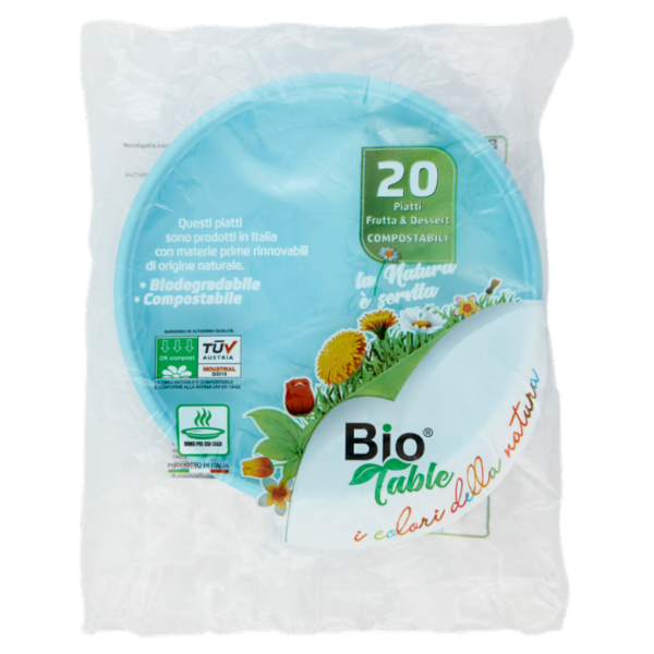 Bio Table i colori della natura Piatti Frutta & Dessert Compostabili Azzurro 20 pz