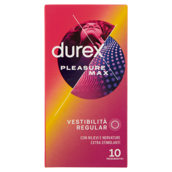 Durex Preservativi Pleasuremax Lubrificati con Rilievi e Nervature Esterne, 10 Profilattici