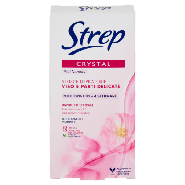 Strep Crystal Strisce Depilatorie Viso e Parti Delicate 20 Strisce + 4 Salviettine