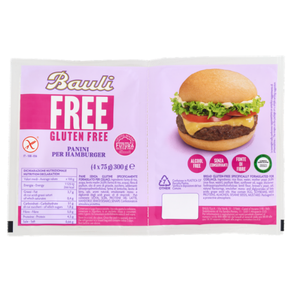 Bauli Free Gluten Free Panini per Hamburger 4 x 75 g
