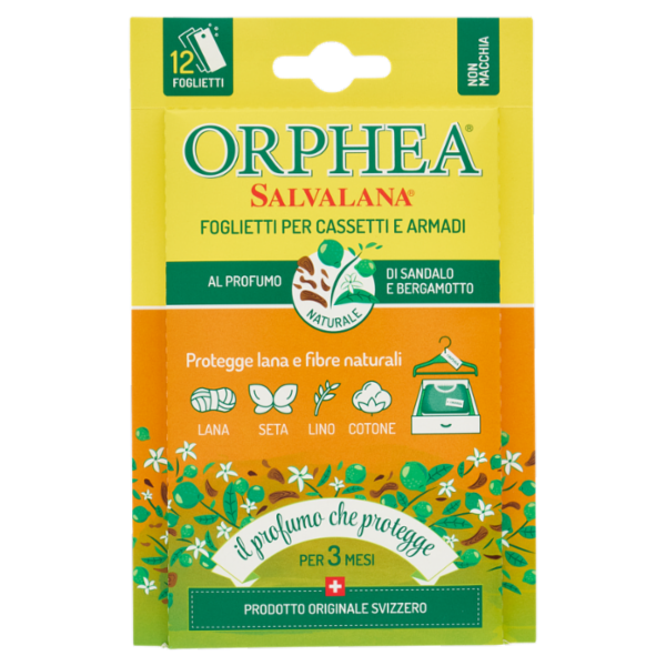 Orphea Salvalana Foglietti per Cassetti e Armadi al Profumo di Sandalo e Bergamotto 12 x0,65 g