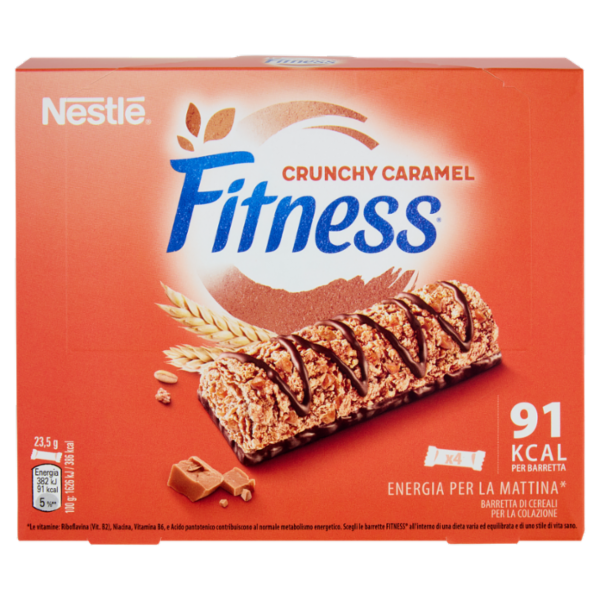 FITNESS Crunchy Caramel Barrette Cereali Integrali con Cioccolato e Caramello 4 pezzi da 23,5g