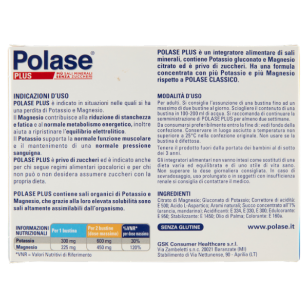 Polase plus integratore sali minerali con più magnesio, potassio gusto arancia-mandarino 24 bst 161g