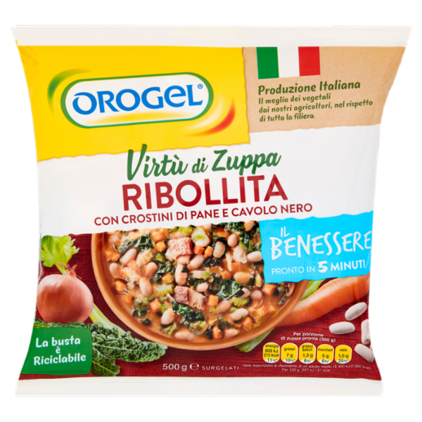Orogel Il Benessere Virtù di Zuppa Ribollita con Crostini di Pane e Cavolo Nero Surgelati 500 g