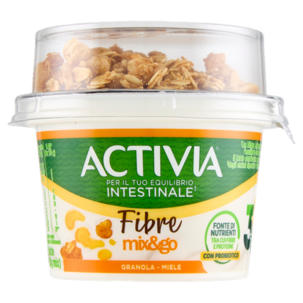 ACTIVIA Fibre Fibre Mix&Go con Probiotico Bifidus, Yogurt Bianco con Granola e Miele, 170g