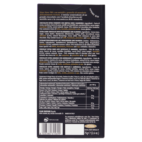 Novi NeroNero 70% Cacao Mirtillo 75 g