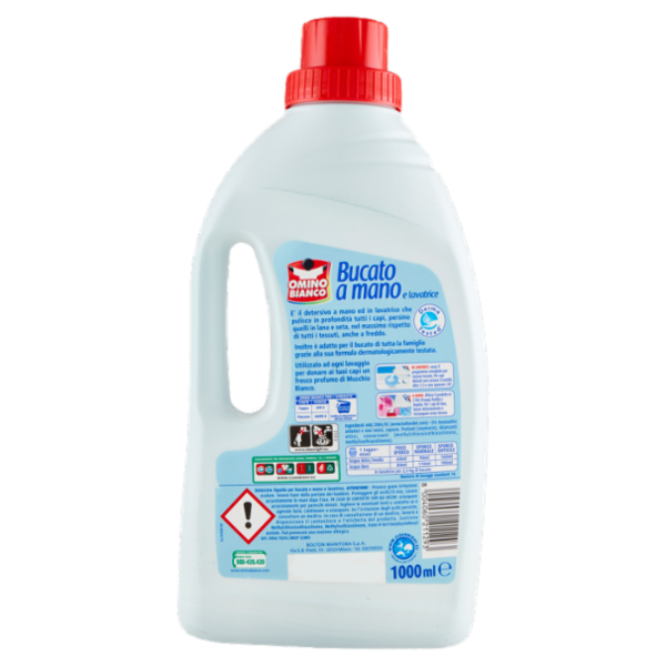 Omino Bianco Detersivo Bucato a Mano e Lavatrice Liquido Muschio Bianco 16 Lavaggi 1000 ml