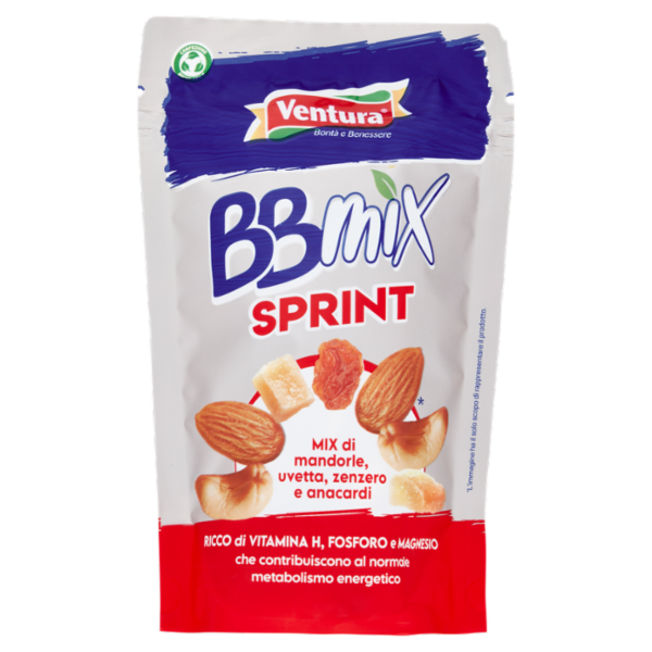 Ventura BBmix Sprint Mix di mandorle, uvetta, zenzero e anacardi 150 g
