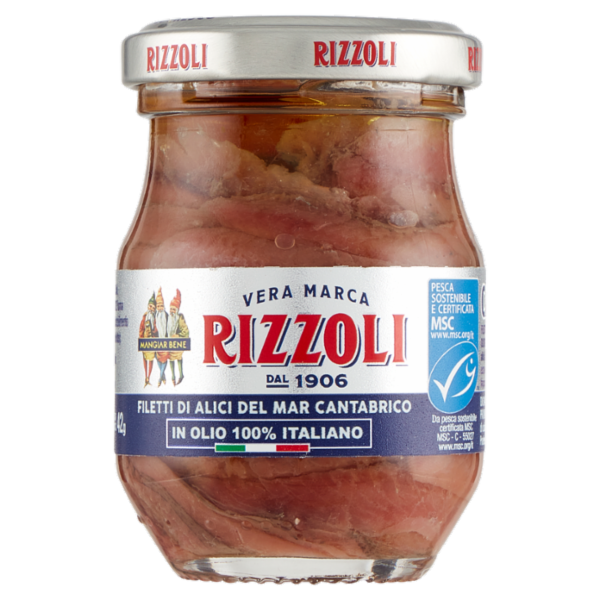 Rizzoli Filetti di Alici del Mar Cantabrico in Olio 100% Italiano 80 g