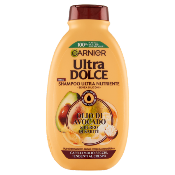 Garnier Ultra Dolce Shampoo all'olio di Avocado e burro di Karité per capelli ricci o mossi, 250 ml