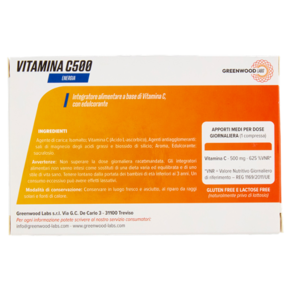 Greenwood Labs Vitamina C500 Energia 20 Compresse Masticabili 24 g